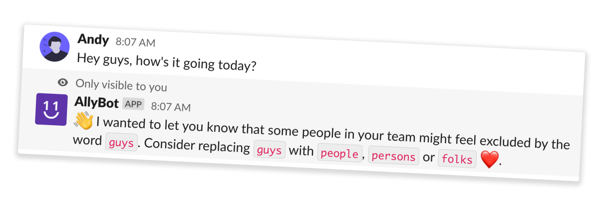 AllyBot's spell-check for inclusive language